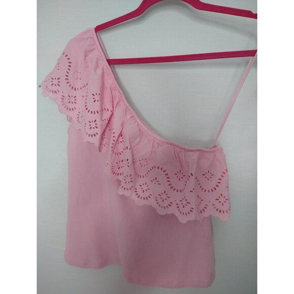 NWT Old Navy Pink Off The Shoulder Top Women Size XL pretty Eyelet Lace Ruffle - Picture 1 of 10